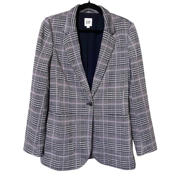 Gap Blazer Modern Plaid Long Sleeve Single Breasted Jacket Gray Womens 6 - Picture 3 of 8